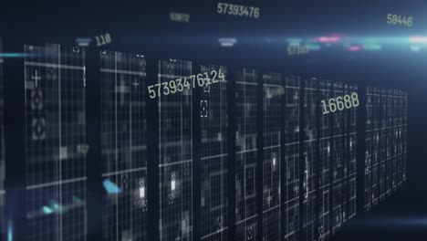 animation of data processing over moving columns on black background