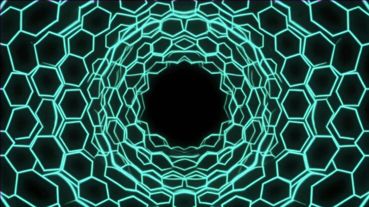 Animação Abstrata de Túnel Hexagonal Ciano Luminoso