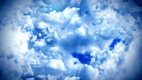 fantasy landscape on cloudy sky, white smoke animation, loop background,