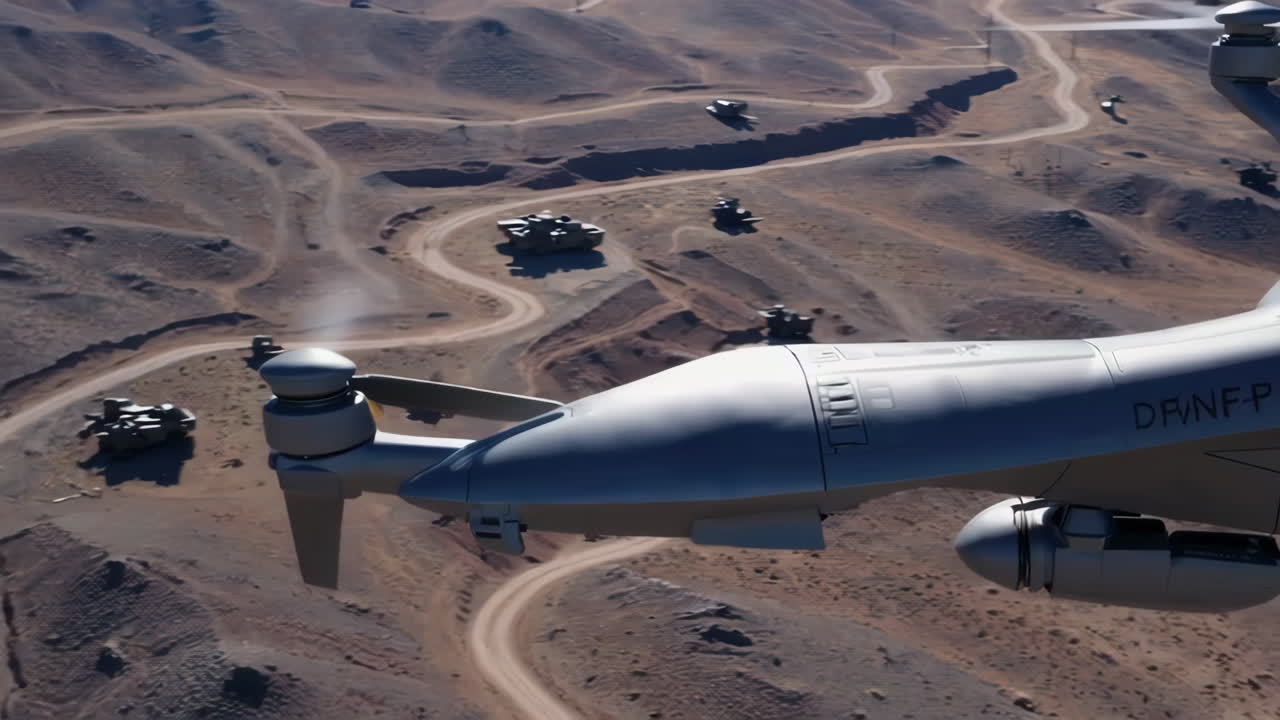 Military Drone in a Desert Mining Area