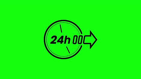 transparent black 24 hours clock open twenty four icon flat green screen 10 animations chroma key