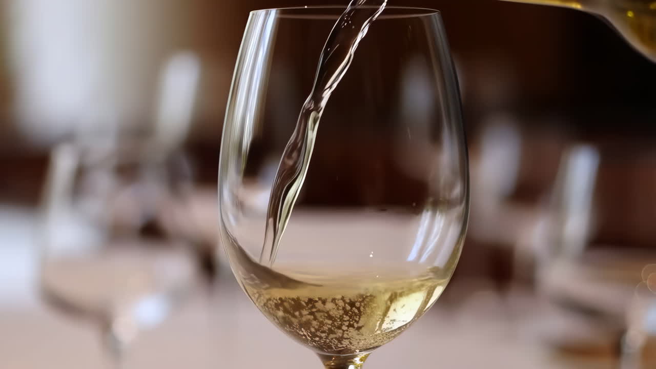 Il vino bianco viene versato in un bicchiere