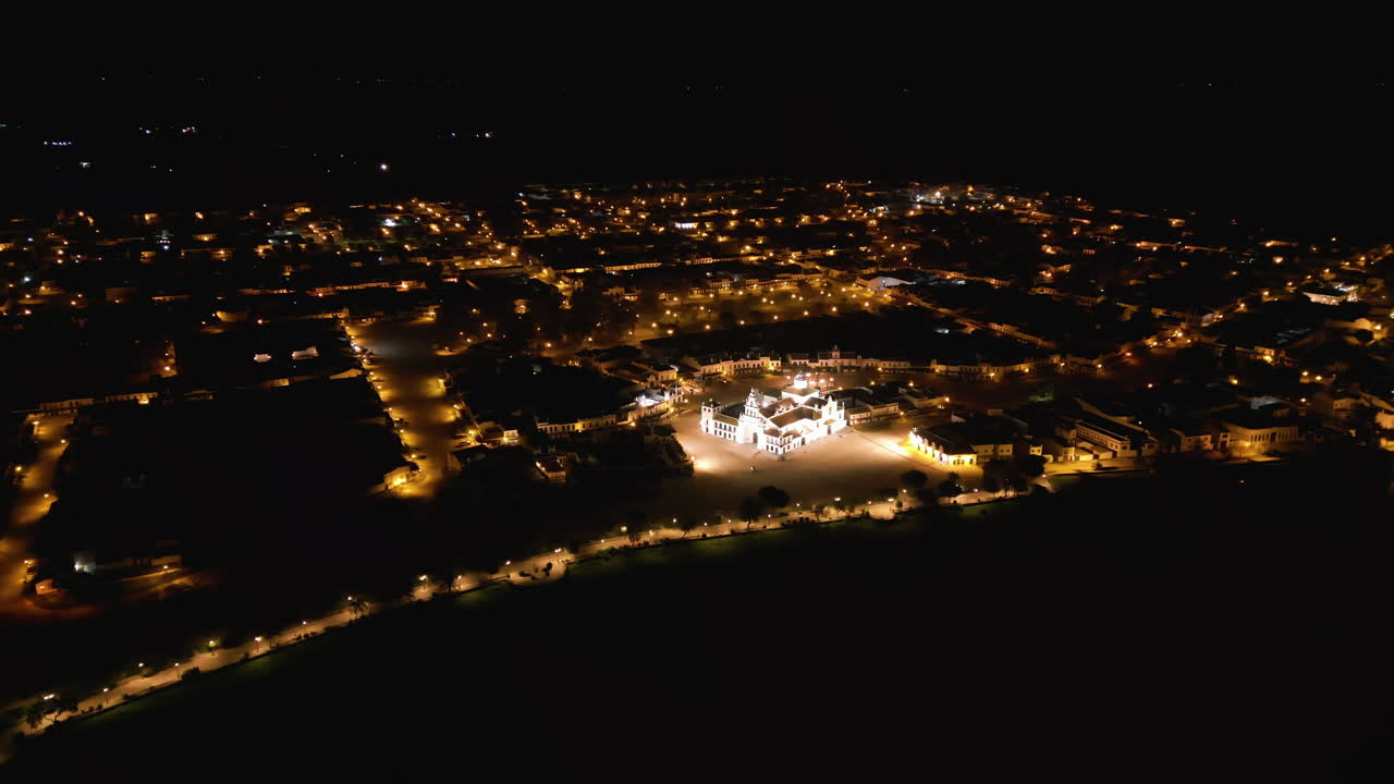 Nighttime aerial view, El Rocio and the Hermitage of El Rocío