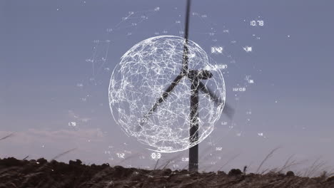 animation of globe and data processing over wind turbine
