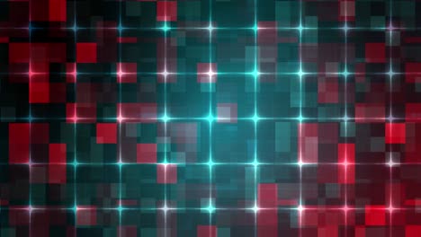 4k 3d renderización abstracta tecnología digital línea de cuadrícula roja azul mosaico patrón de azulejos movimiento de bucle. centelleo pequeño parpadeo brillante cuadrado con línea eléctrica parpadeante. fondo futurista de alta tecnología.