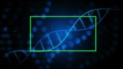 glowing dna strand with green animation against blue bokeh background