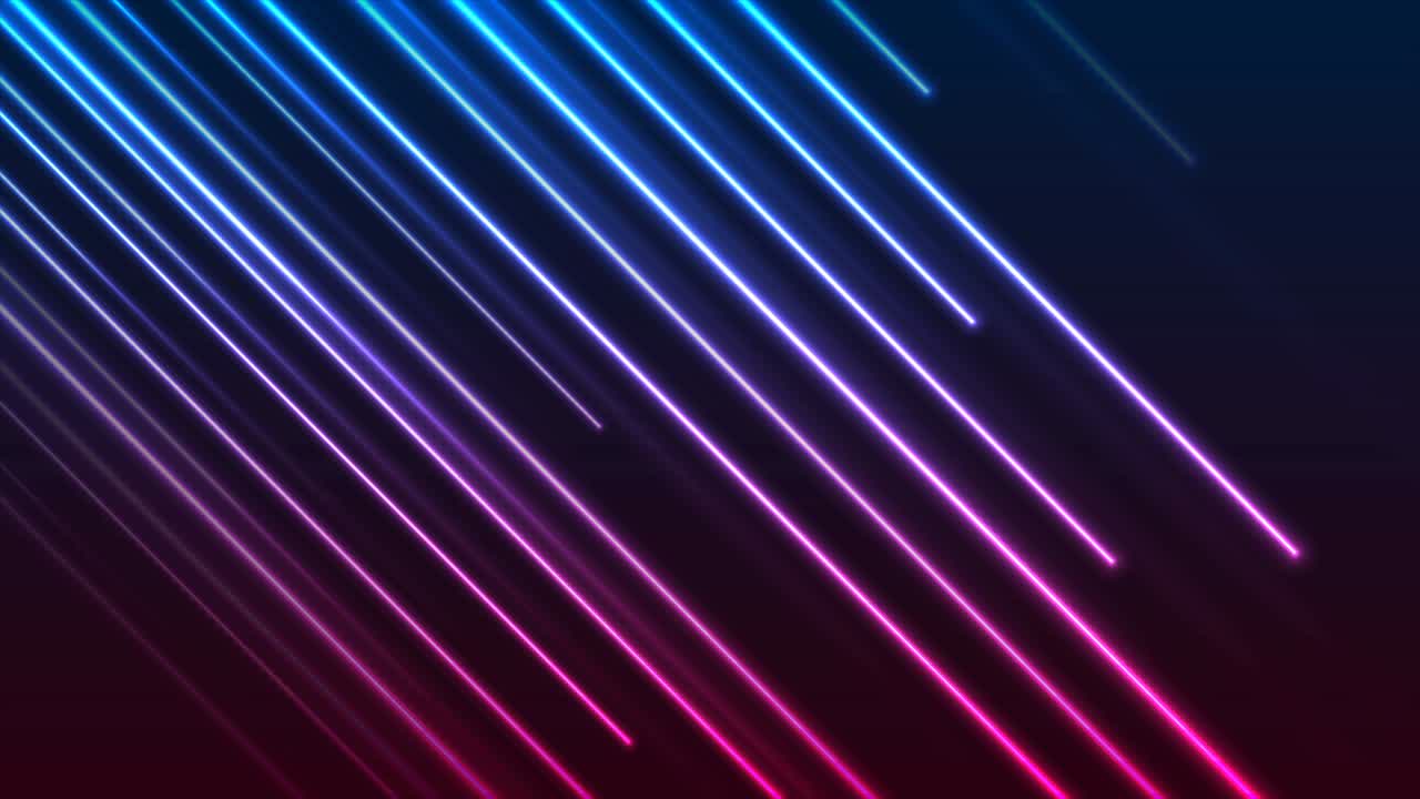Shiny glowing blue purple neon laser lines abstract motion background