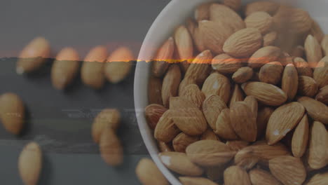 almonds in bowl with sunset animation showcasing nature and nourishment harmony