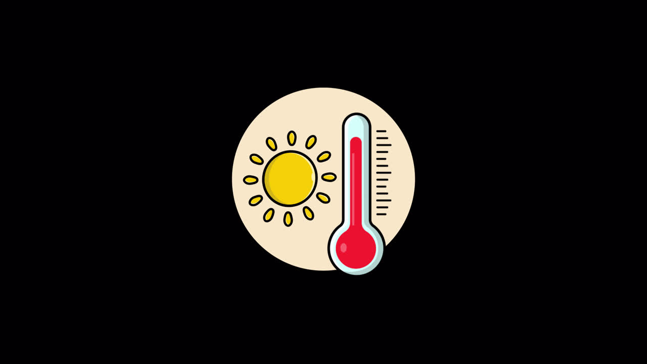 Animated Sun and Thermometer Icon Showing Temperature Fluctuation