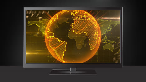 animación de tv con globo terrestre y mapa del mundo en fondo negro