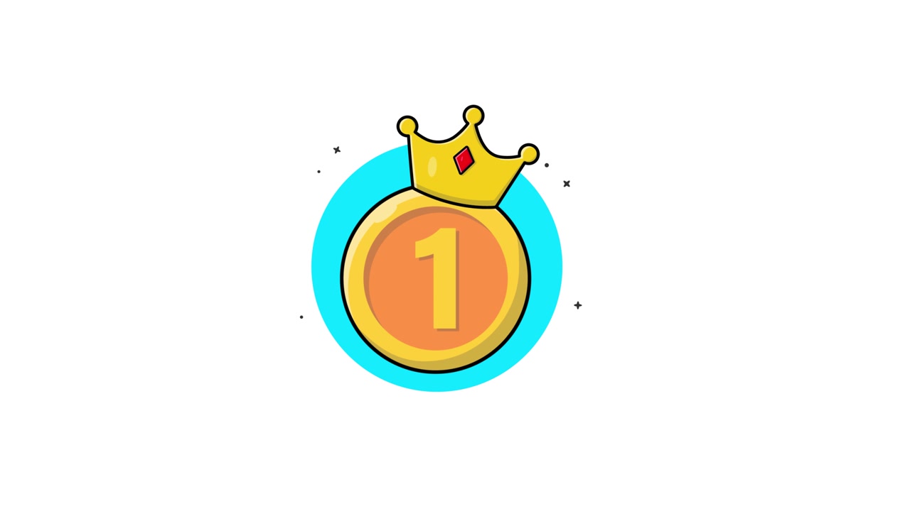 Animated Gold Coin with Crown and Number One