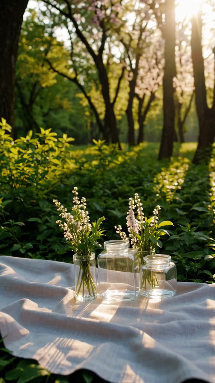 Spring Picnic in a Park with Flowers