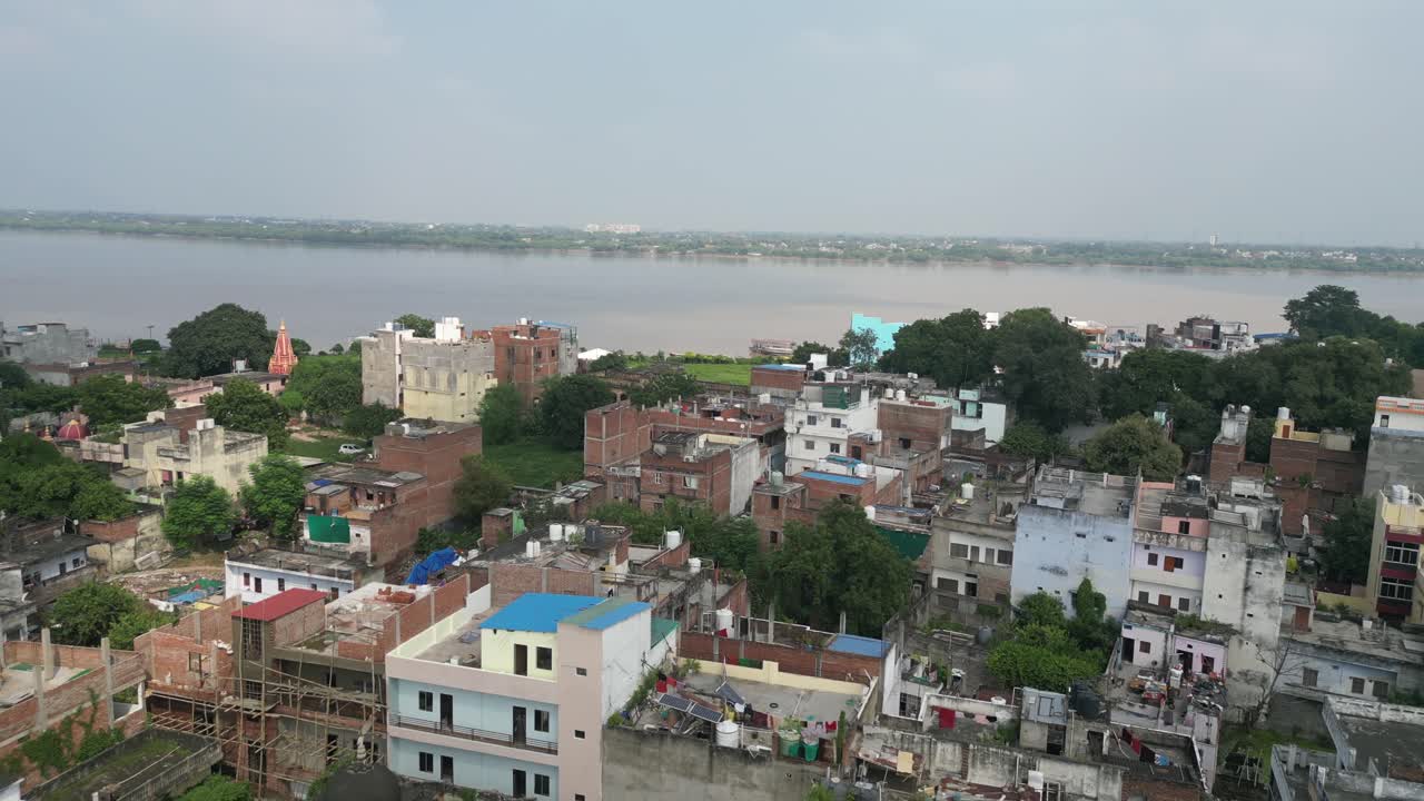 Aerial View of a City by the River in India