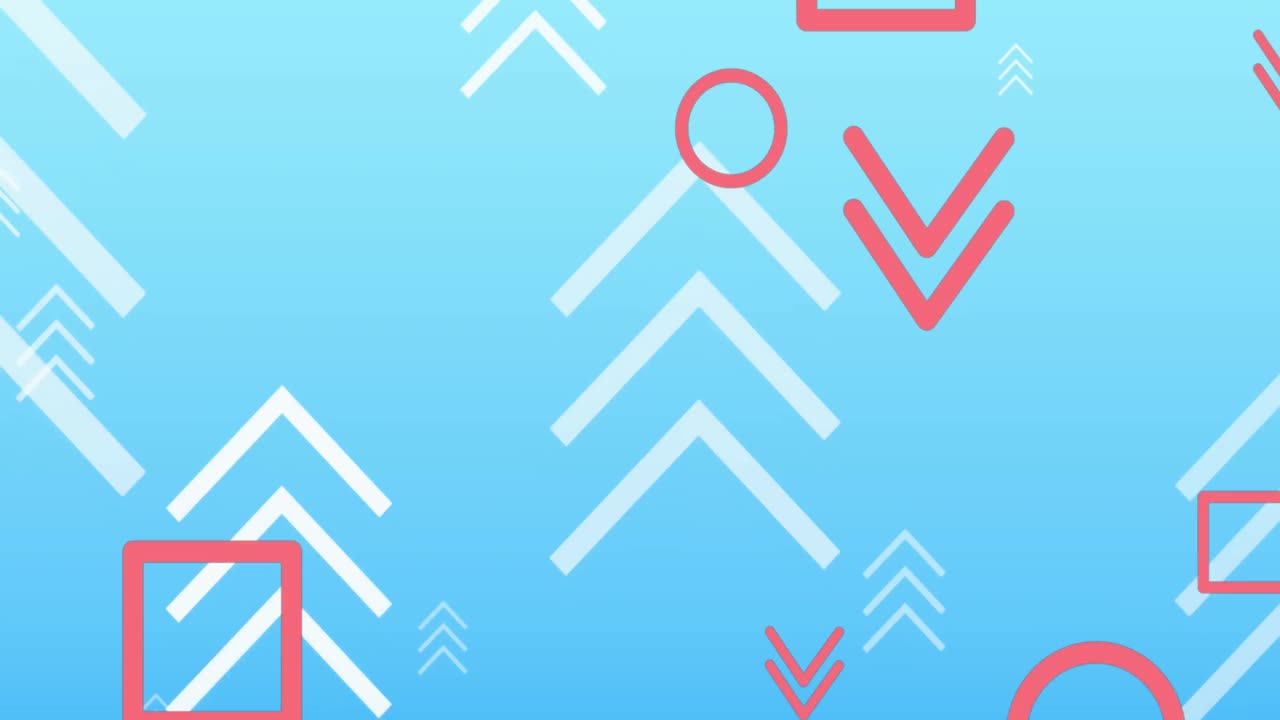 animación de formas abstractas rojas y blancas sobre un fondo azul.