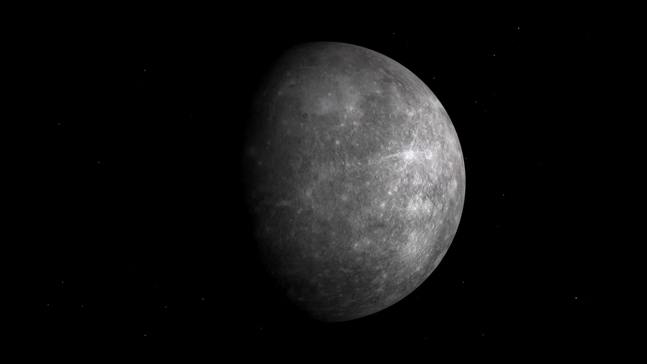 Planet Mercury rotating in the dark starry space.