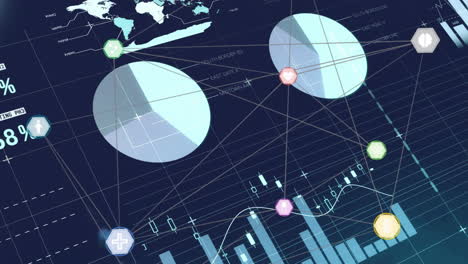 animation of statistics and financial data processing over dark background