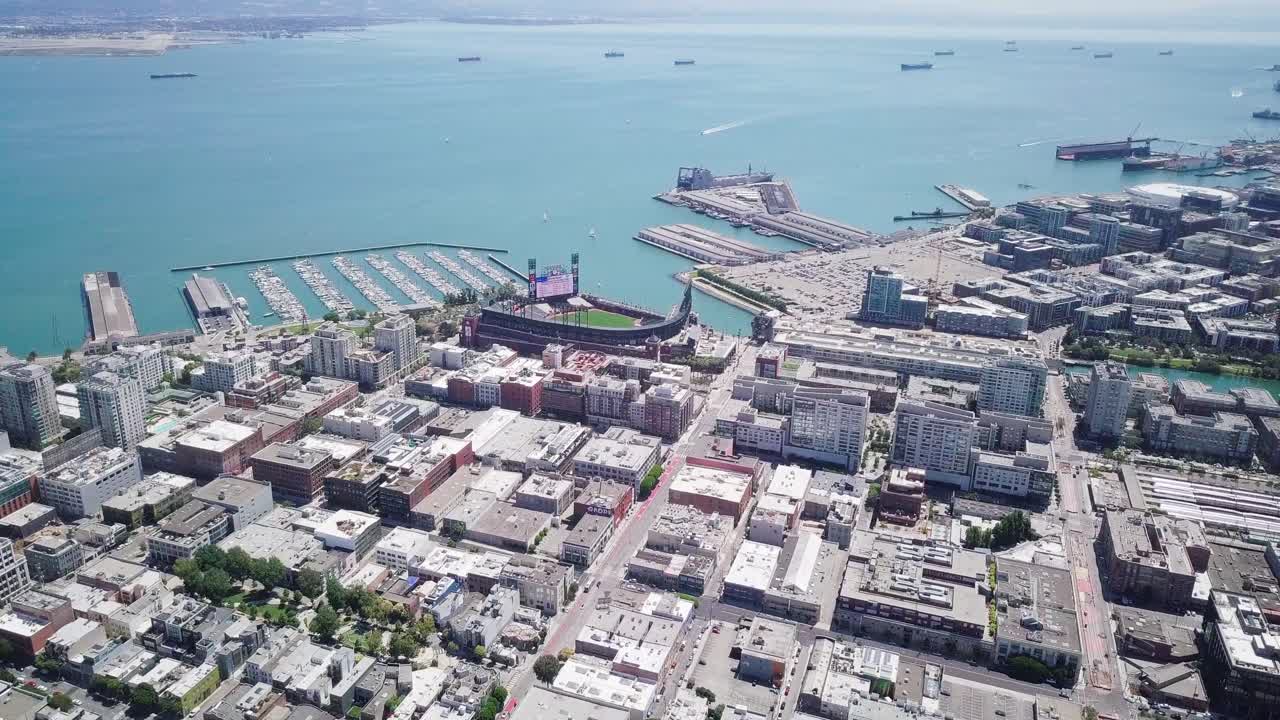Aerial View of San Francisco Cityscape with Baseball Stadium