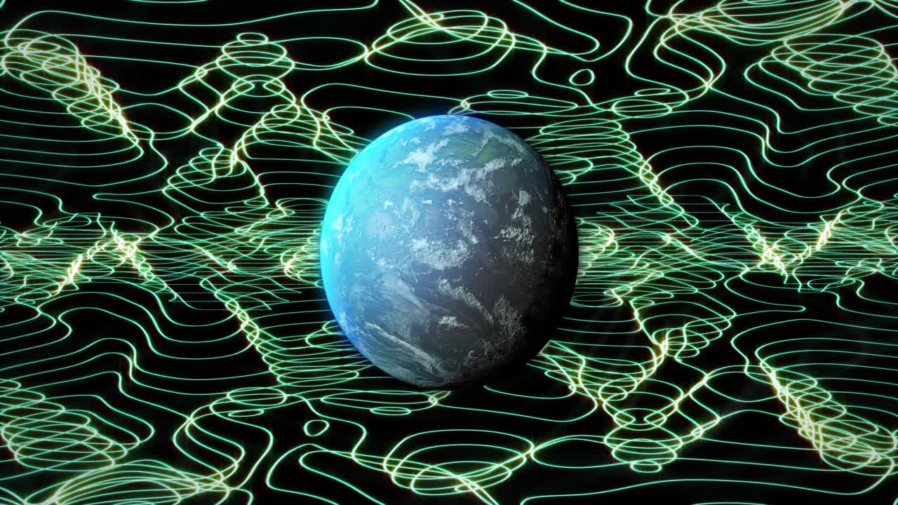 animación de globo con red de conexiones con líneas verdes sobre fondo negro