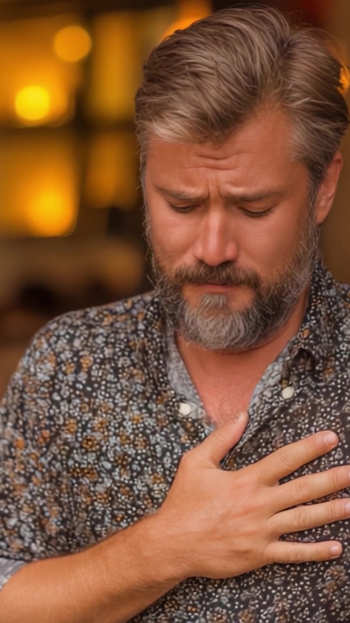A Man in Contemplation, Experiencing an Emotional Moment Captured in Two Frames, Expressing a Profound Inner Conflict with a Pensive Gesture