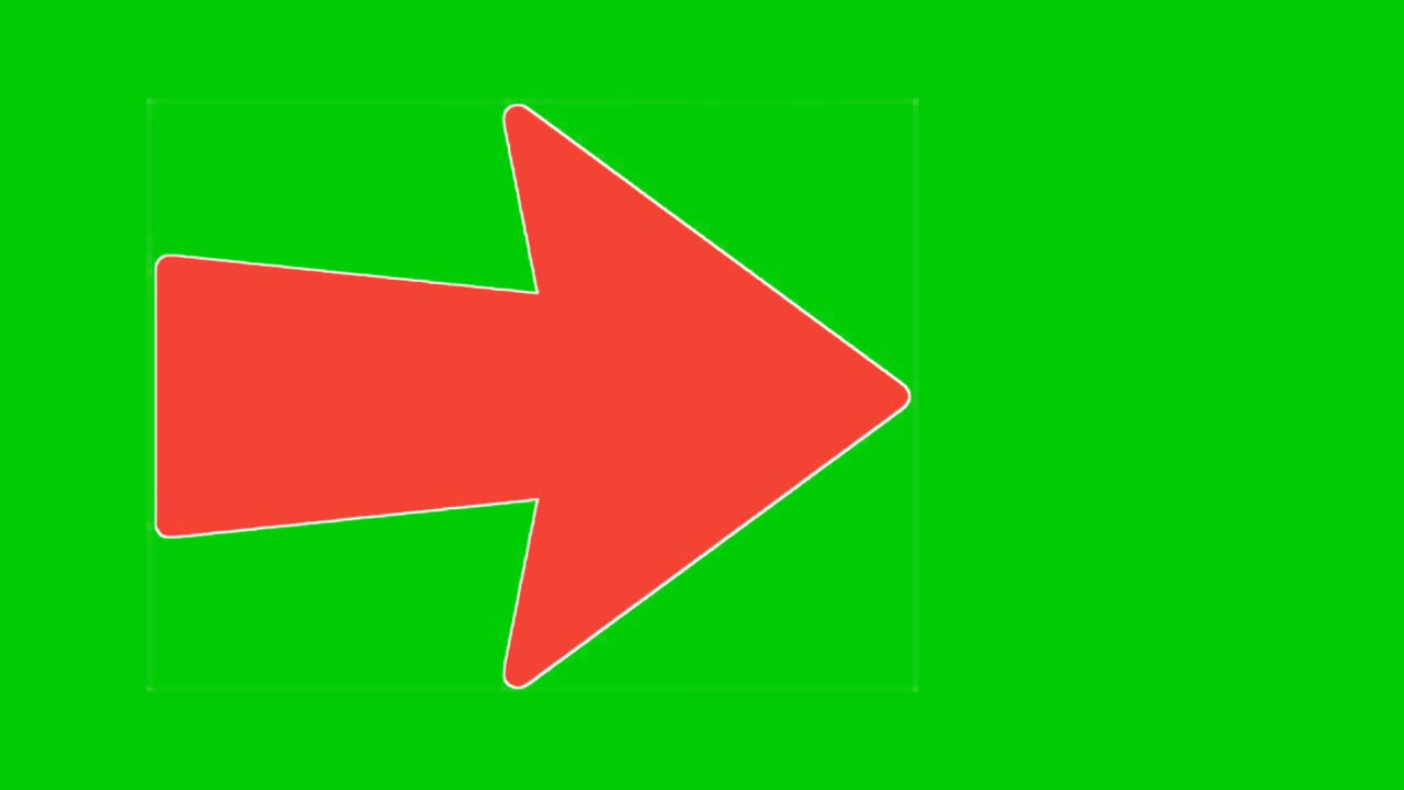 애니메이션 녹색 화면에 빨간 화살표 기호, 빨간색 만화 화살표 오른쪽을 가리키고