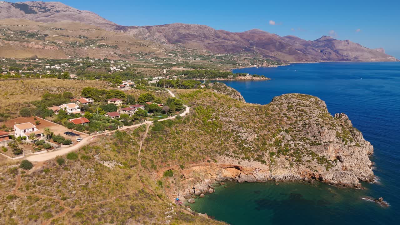 Stunning aerial view of Cala Rossa, Sicily's coastline and sea