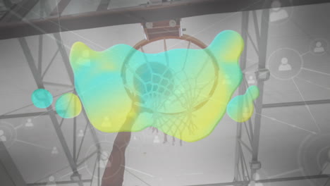 animación de la red de conexiones y mancha brillante sobre el aro de baloncesto