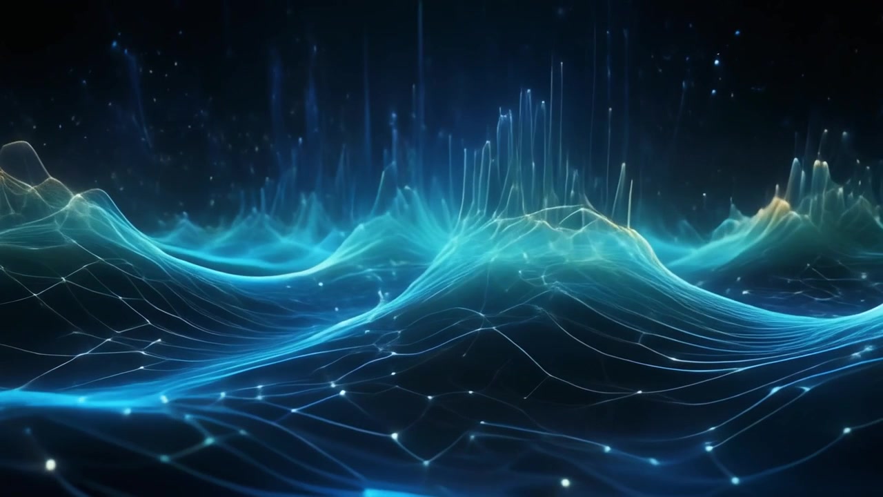 Abstract Digital Data Landscape with Glowing Blue Waves