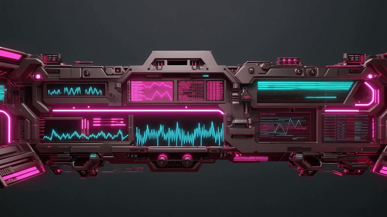 Futuristic Digital Interface with Dynamic Neon Data Displays