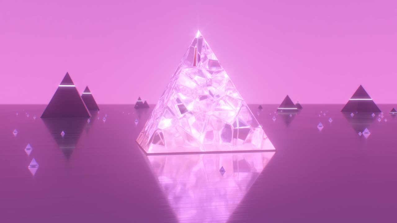 Pink Glass Crystal Pyramid Shines Abstract Aesthetic Light Reflection - 4K Seamless VJ Loop Motion Background Animation
