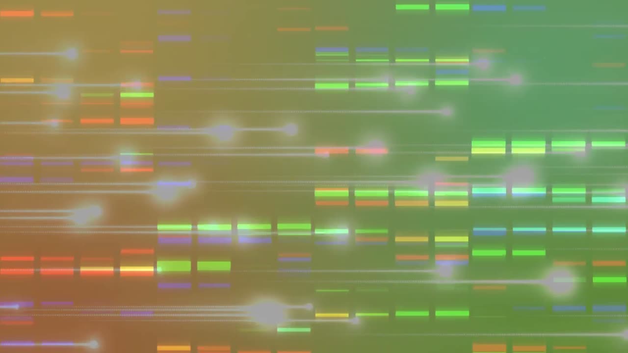 초록색 배경에 빛나는 초록색과 파란색 직사각형의 애니메이션