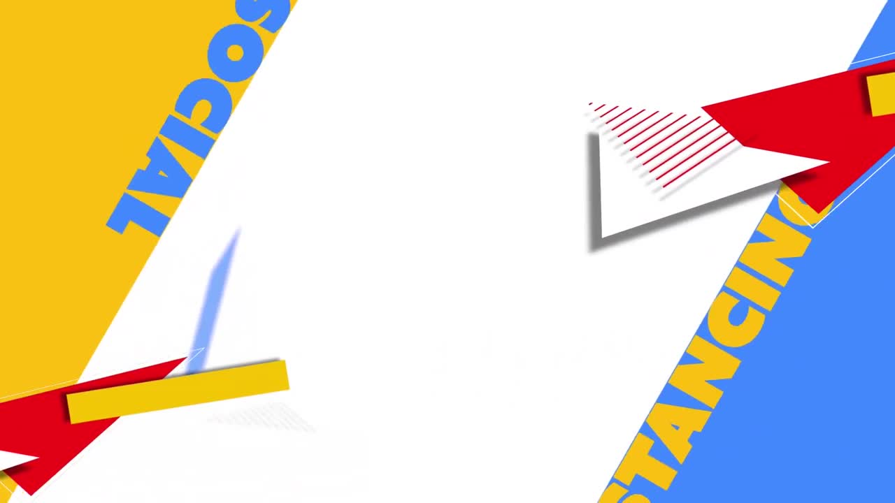 texto de distanciamiento social contra un fondo azul y amarillo