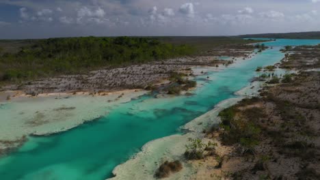 Los-Rapidos-De-Bacalar,-Tropical-Lagoon-In-Mexico,-Aerial-Panoramic