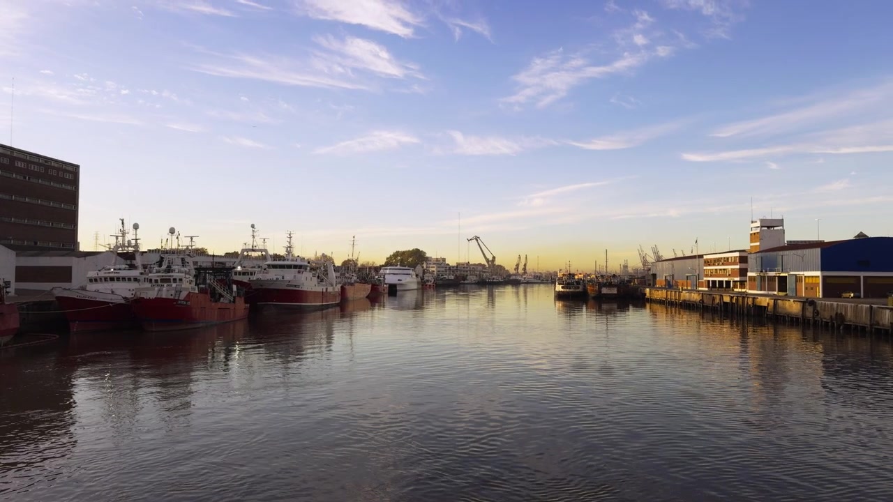 Scenic view of commercial port channel in Buenos Aires, Argentina