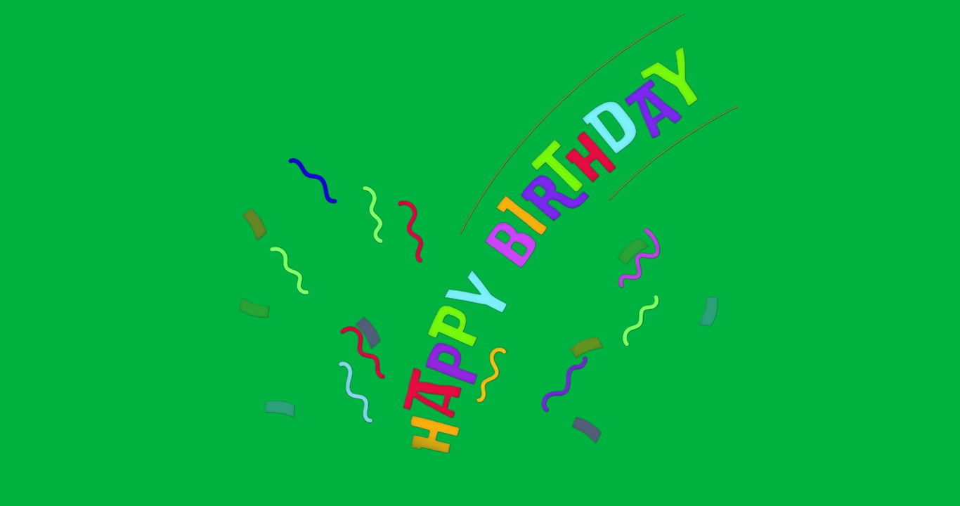 Designer che creano un biglietto d'auguri su una tela trasparente, aggiungendo lettere a blocchi arcobaleno e coriandoli.