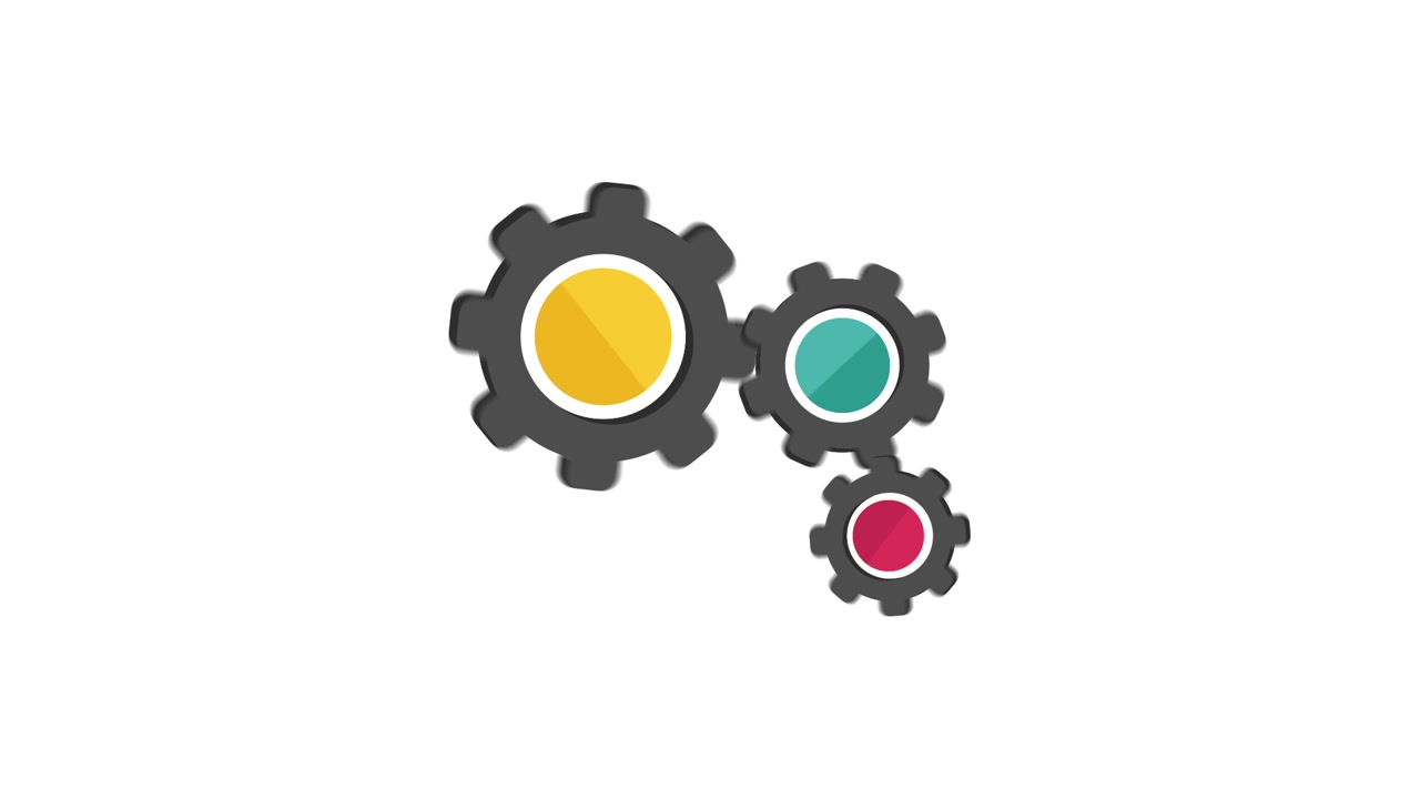 Animated Gears Interlocking and Rotating on a White Background