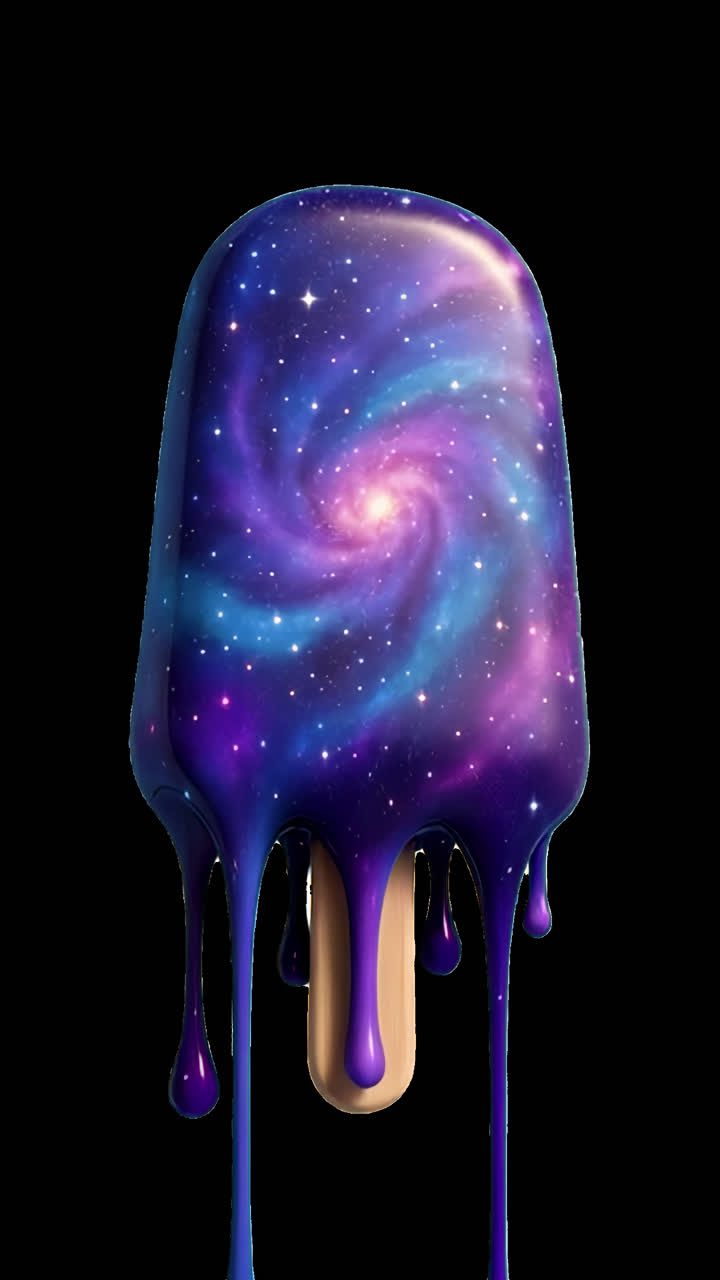 Cosmic galaxy ice cream popsicle animation isolated asset, transparent 4K video, alpha channel