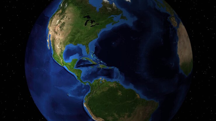 Progressive close-up of Earth focusing on Mexico.