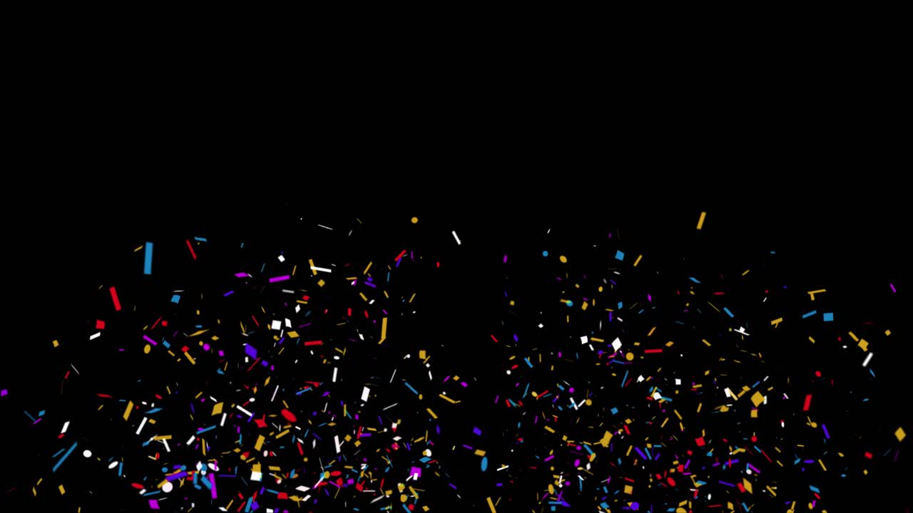 Colorful isolated confetti particles explosions popper falling 4k animation alpha matte channel