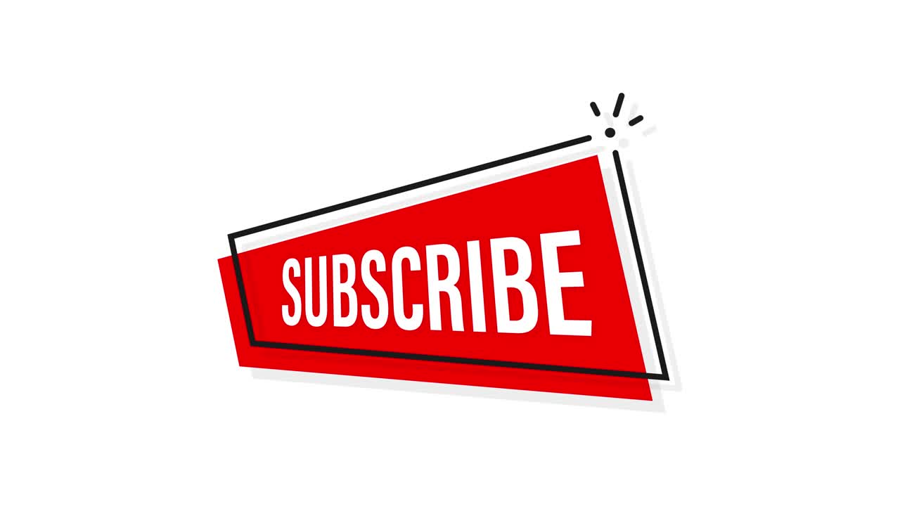 Red rounded subscribe button on white background. Motion graphics.