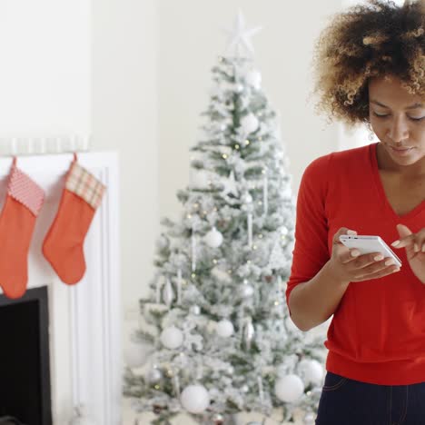 Mujer-Joven-Revisando-Sus-Mensajes-De-Navidad