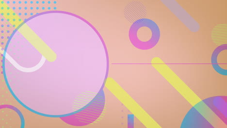 animación de formas coloridas que se mueven sobre un fondo naranja.