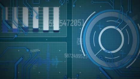 animación del escaneo del alcance, el cambio de números y el procesamiento de datos