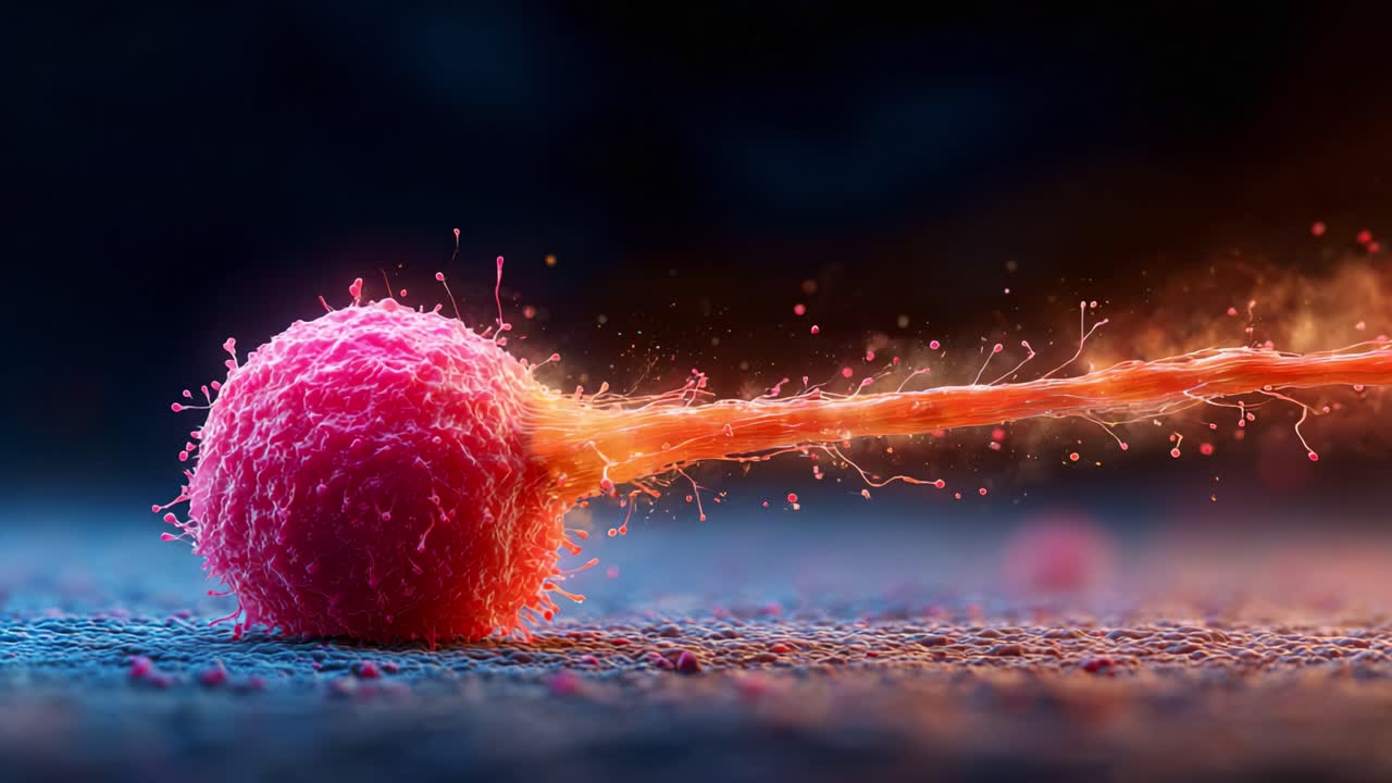 A vivid and detailed depiction of a dynamic interaction between an ovum and a sperm cell, showcasing the intricate biological process of fertilization in stunning close-up