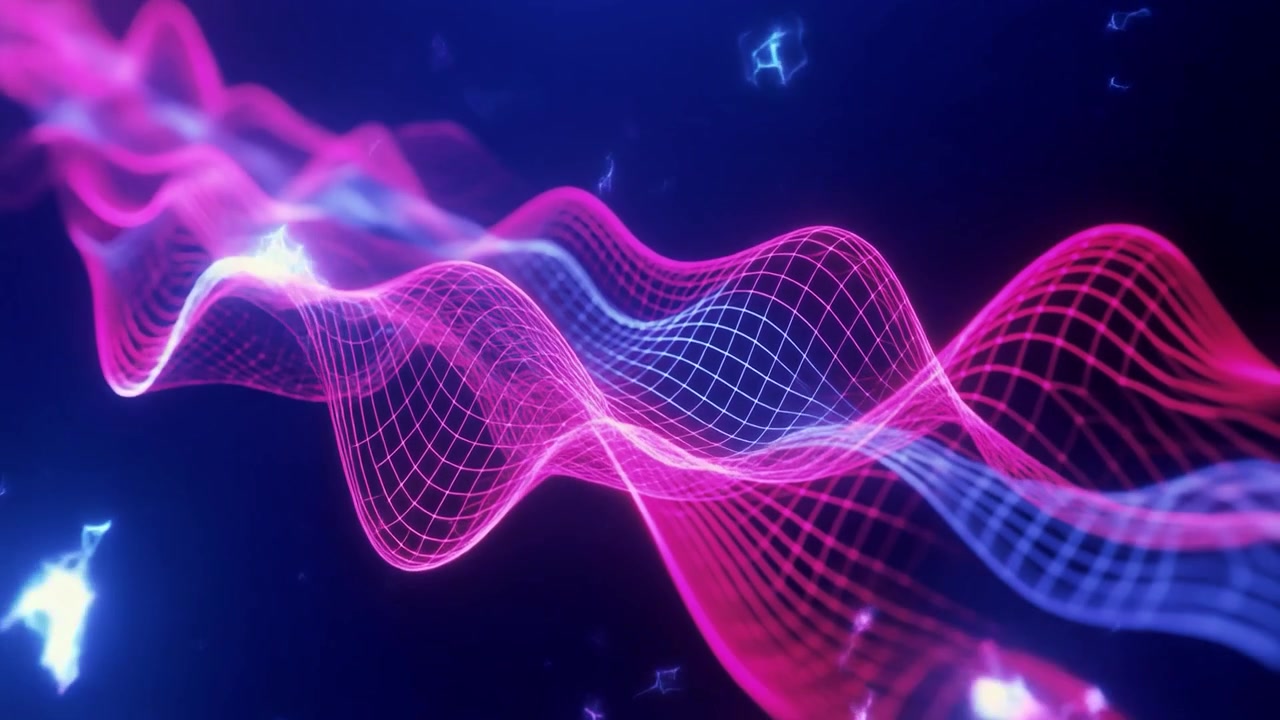 Abstract Digital Waveform with Glowing Pink and Blue Grid Lines