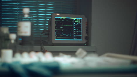 hospital heart rate monitor showing pulse pressure data in modern clinic ward.