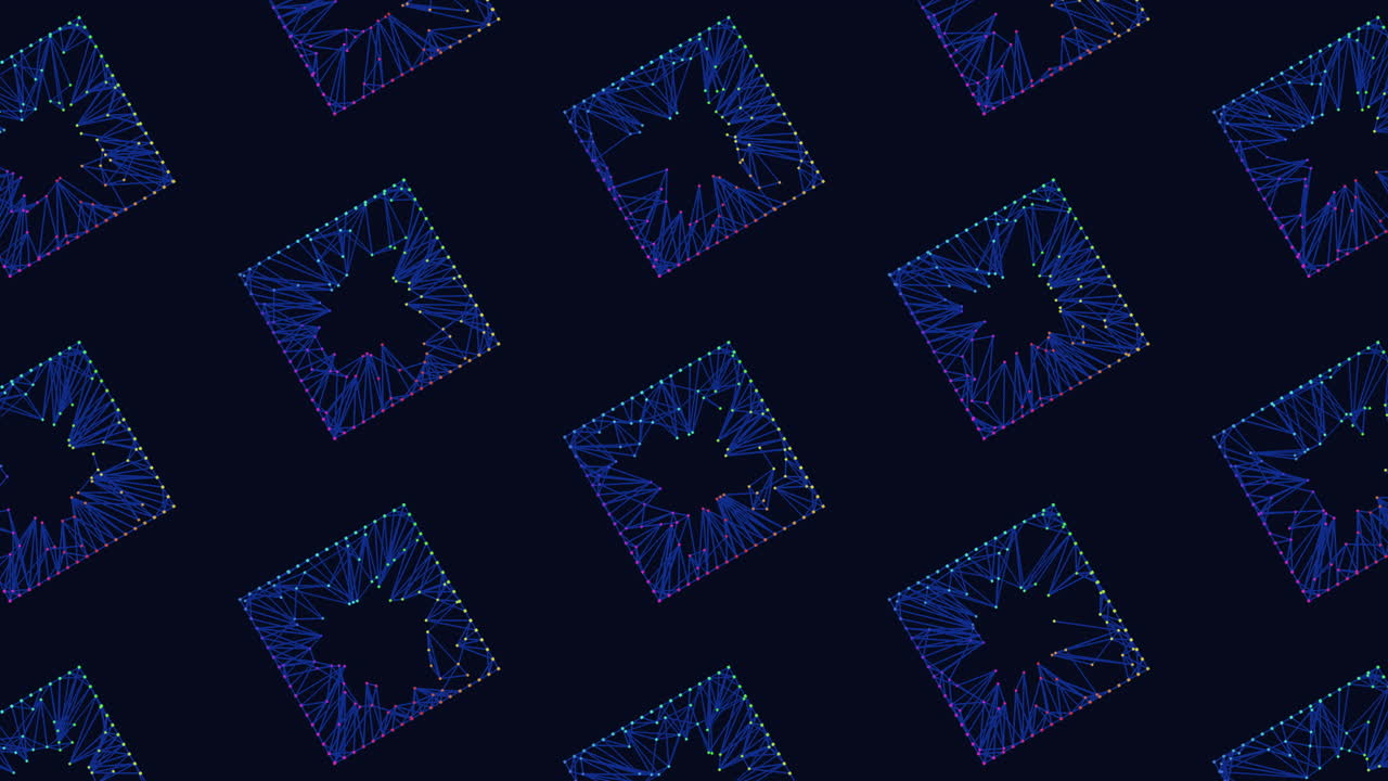 검정색 그라데이션에 네온 점과 격자가 있는 디지털 미래형 사각형 패턴