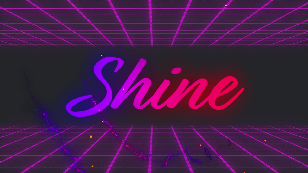 Animation of shine text over purple grid and moving cloud