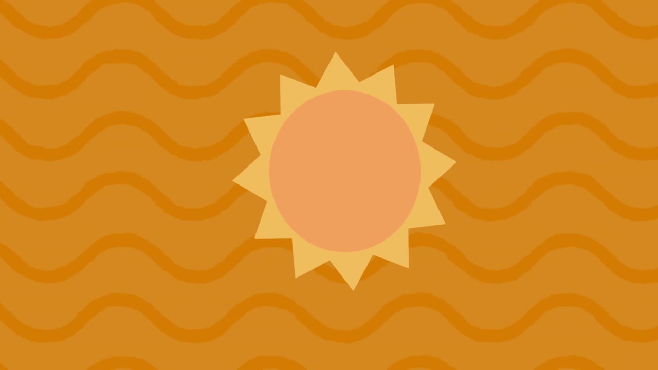 Animation of rotating sun moving in seamless loop over waves on orange background