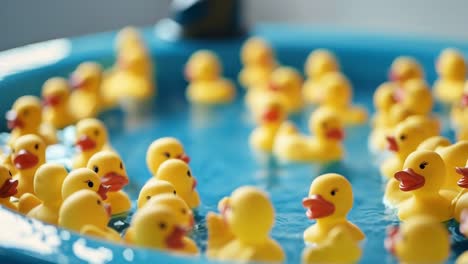 rubber ducks in a blue pool