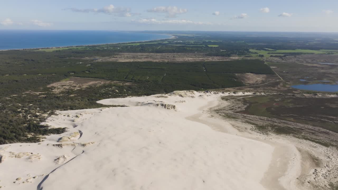 Vista panoramica di grandi dune di sabbia al centro della foresta della Danimarca